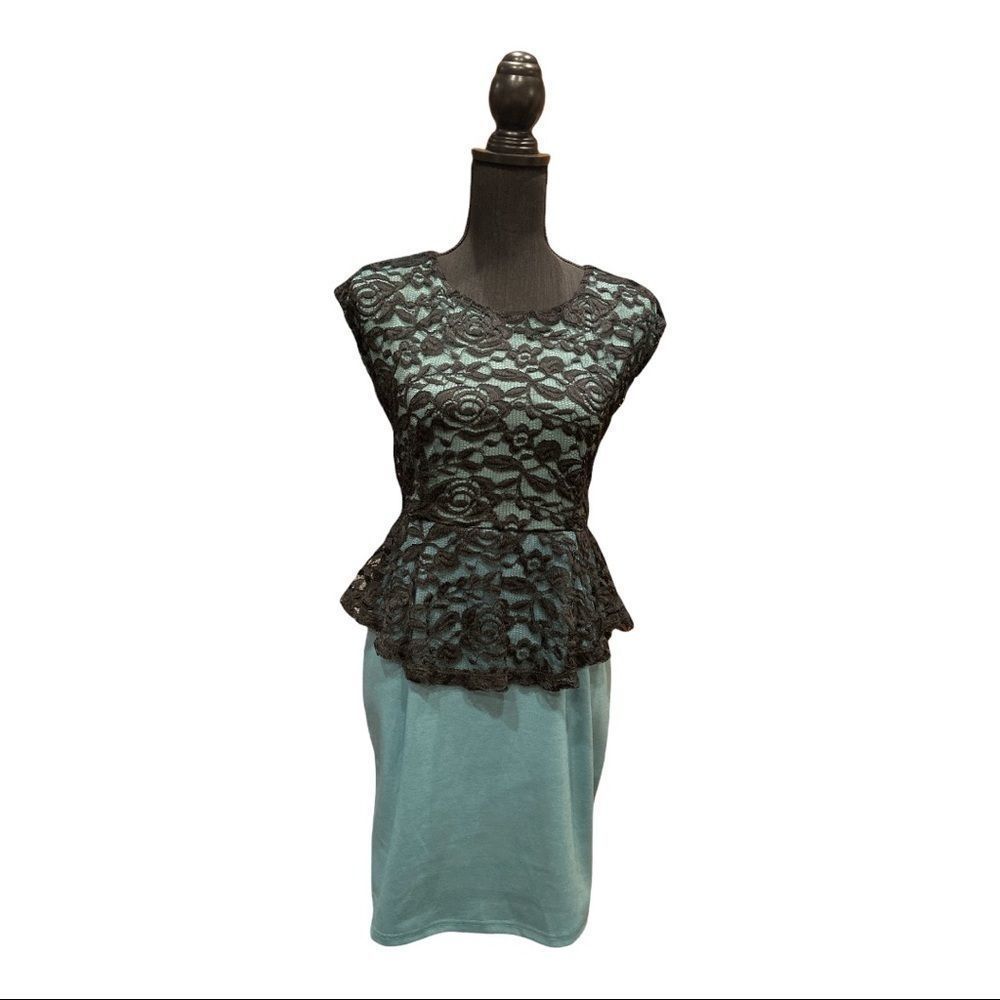 Classy Mint Green & Black Lace Peplum Dress by Kiss & Cry